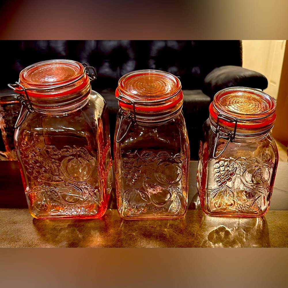 3 Piece Italian Casadis Milano Pink Glass Jars - Vintage Hand Blown Glass